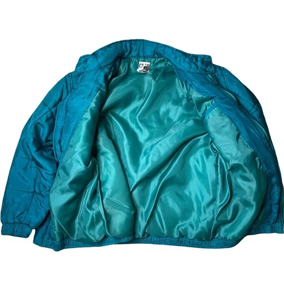 Clio Vintage Teal Quilted Silk Zip Up Jacket - Picture 3 of 6